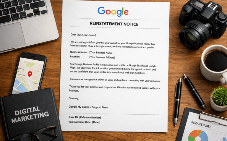 Documentação de restabelecimento de perfil aprovada pelo suporte do Google.