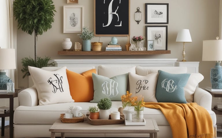 A cozy living room corner featuring a soft throw, vintage vase, and curated wall art.