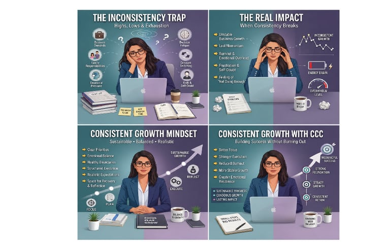 A visual representation of the CCC Framework for a startup mentor guiding women founders.