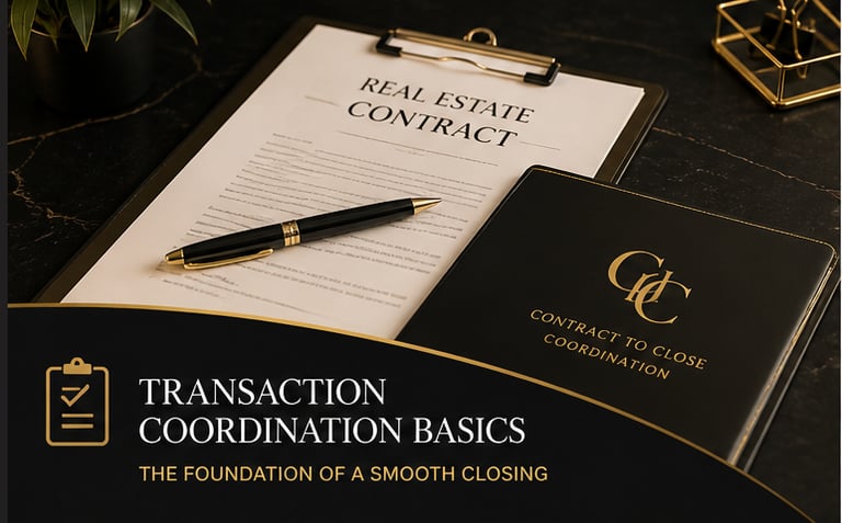 Real estate contract on a clipboard with a pen for transaction coordination services.