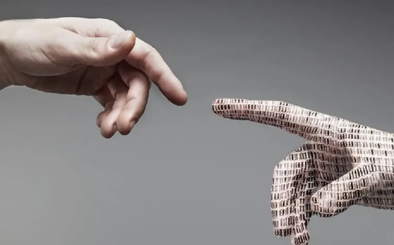 a person reaching out of a hand with a newspaper clipping