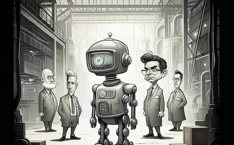 a robot with a robot in a city