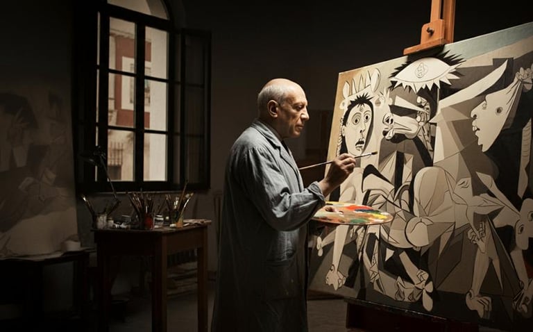 Pablo Picasso is painting a picture of a woman