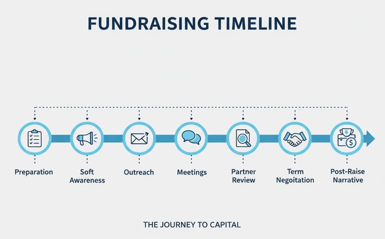 Diagram showing the complete fundraising timeline from preparation to closing.