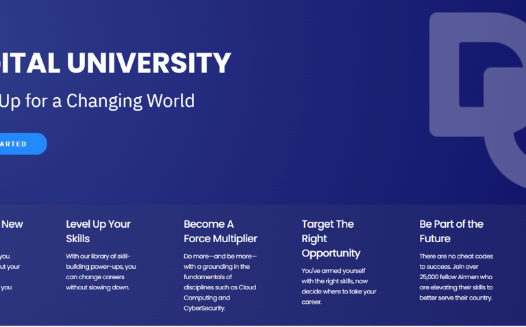 Front page to an educational website Digital University
