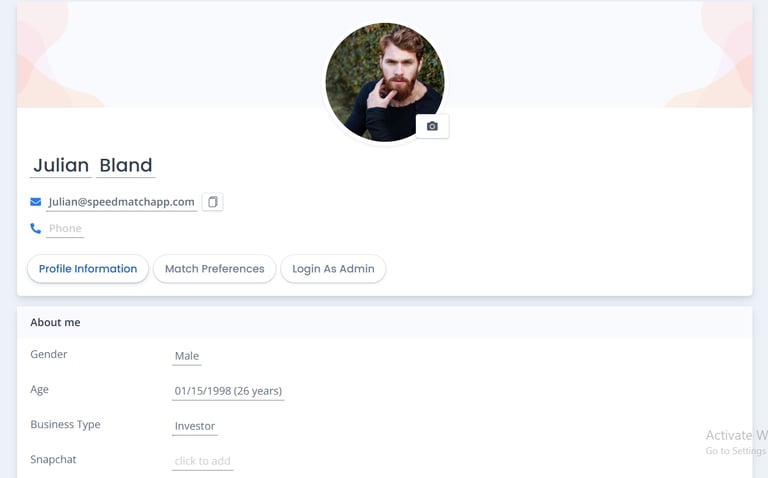 Profile creation on virtual speed dating app