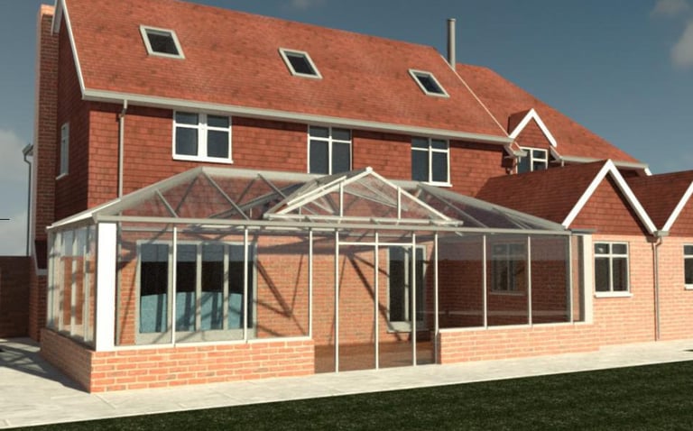 3D digital model of a single story conservatory for fully detached property 
