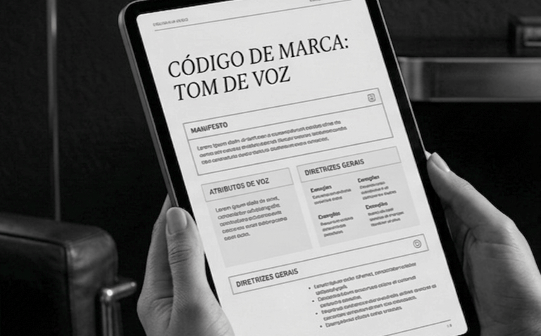 Documento de tom de voz do Código de Marca em tela