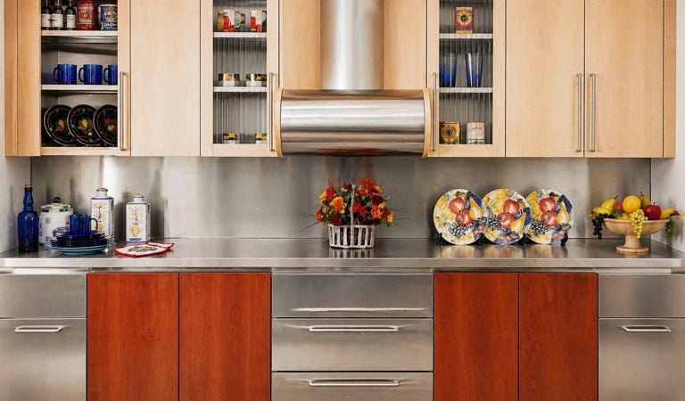 stainless steel kitchen cabinets with wood fronts