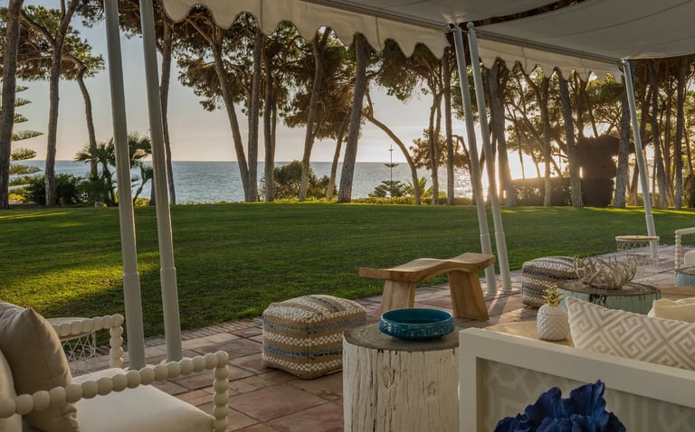 Sunset lounge setup at Villa El Rincon with sea views