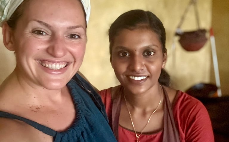 a picture of Alena Booth, founded of Grateful Minds on her Panchakarma retreat in India