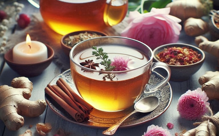 ginger tea in glass teacup
