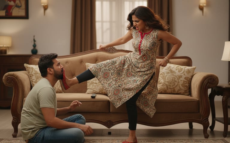 female kick on men face