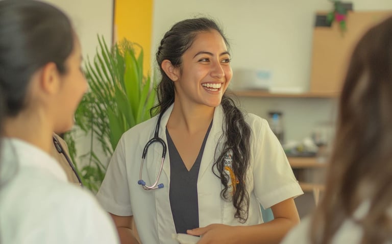 Equipo de profesionales de la salud brindando atención en evento comunitario