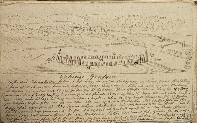 Drawing of Viking grave in Blomholm by Hilfeling, 1788 or 1790.