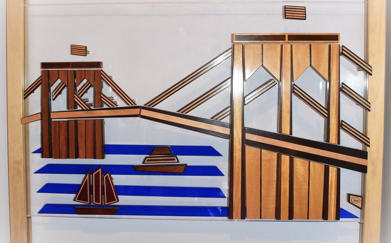 BROOKLYN BRIDGE adjustable wall art support pic-richWOODart.com-51"x30"-43 lbs.+supports 