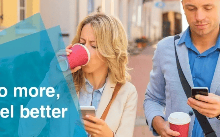 woman drinking coffee, text 'do more, feel better.'