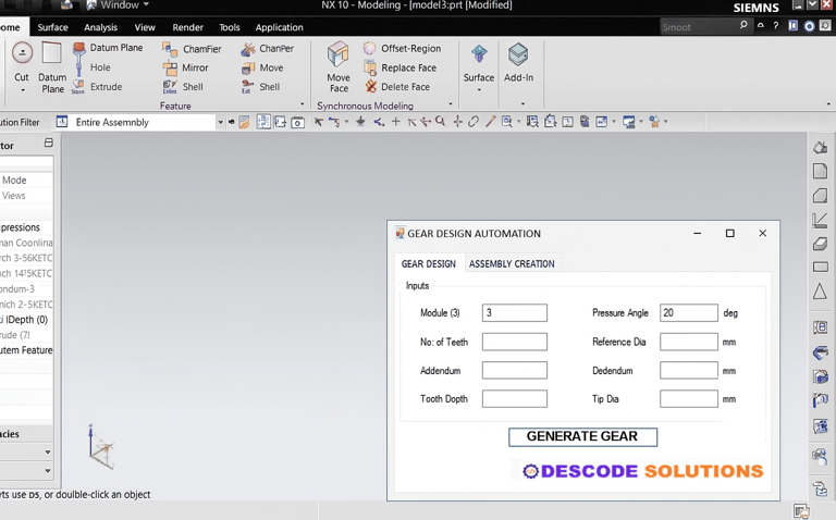 Image depicting NX automation tool developed using NX Open and C#.Net
