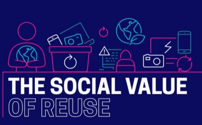 Graphic image of tech - the front cover of our Social Value of Reuse report