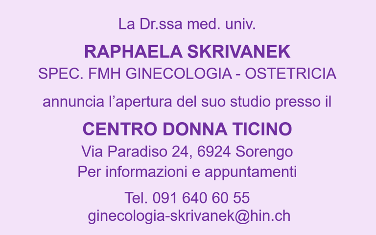 La dottoressa Skrivanek, ginecologa a Lugano, apre uno studio di ginecologia a Sorengo. 