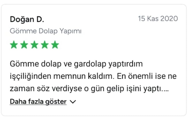 Doğan isimli müşterinin evaloft firmasına 5 yıldız vermesini gösteren görsel