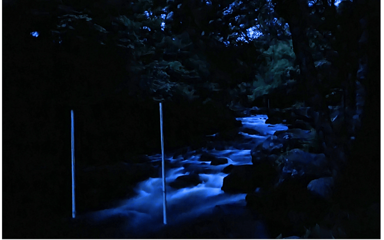 The graveyard section if the Upper Tryweryn at night. 
