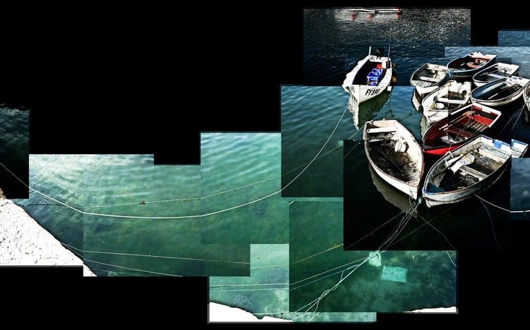 A photo joiner of boats tied together