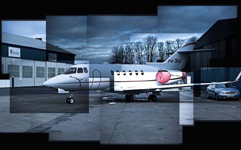A joiner image of a private jet
