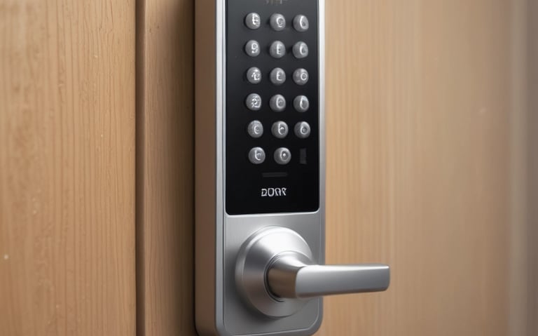 a door handle lock with a keypad and a keypad