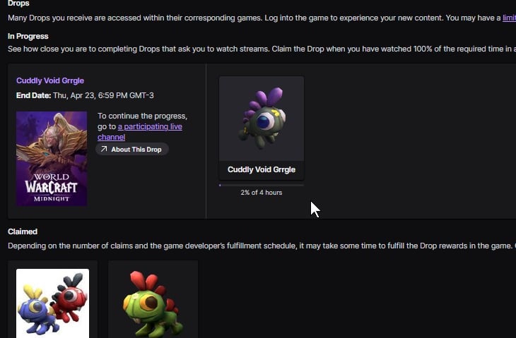 Cuddly void Grrgle, Twich Rewards,WoW Twitch Drops $ Rewards All Campaings, world of warcraft, wow, midnight