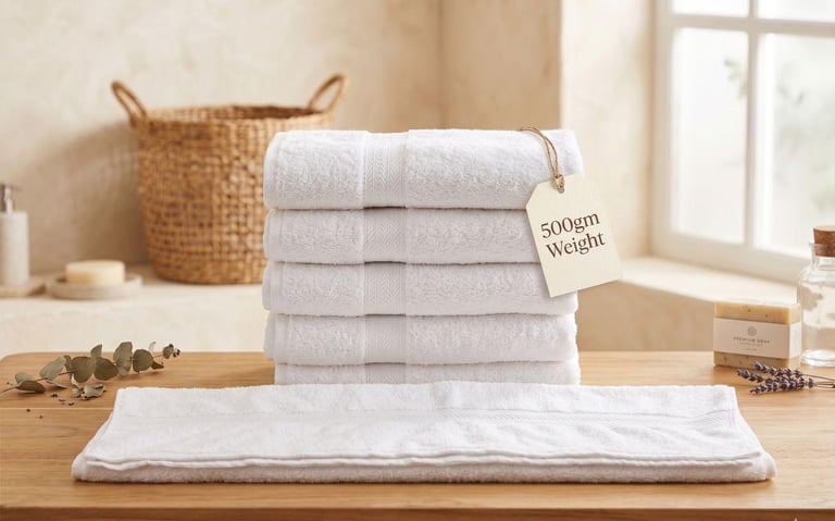 Wholesale white cotton hotel bath towels in bulk by RGL Textile Corporation, high-absorbency 500 GSM