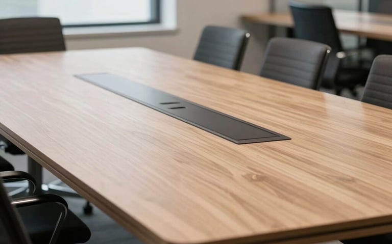 A modern strategic conference table inside a Rexburg Idaho creative agency office, clean photography with sharp details.