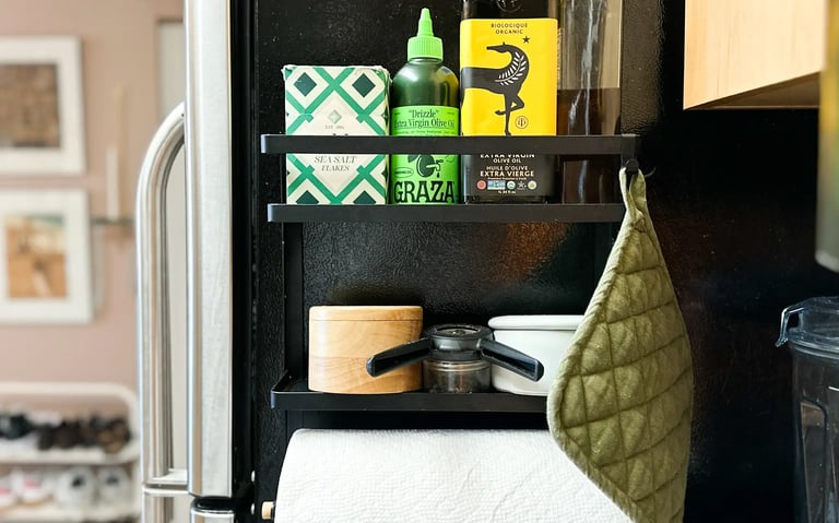 how to install magnetic spice rack on refrigerator door for small kitchen organization