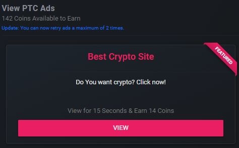 Advertisement on Cointiply