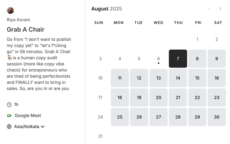 My bookings page