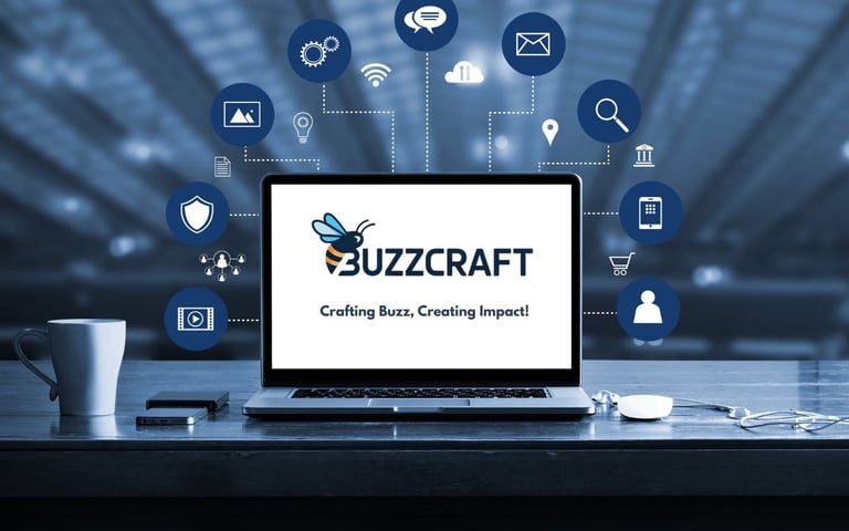 a laptop computer on a desk with buzzz craft