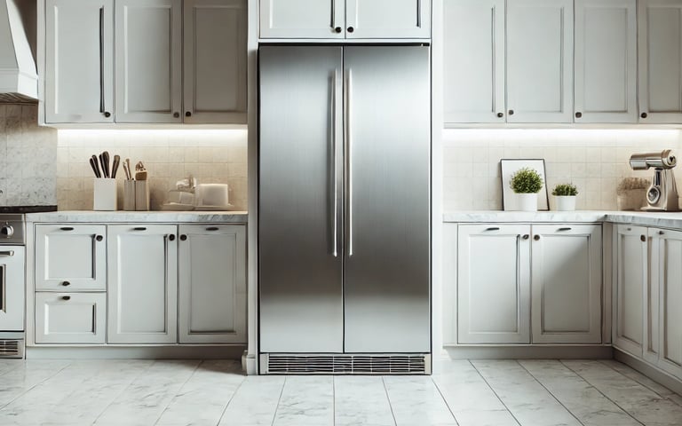 a kitchen with a refrigerator and freezer