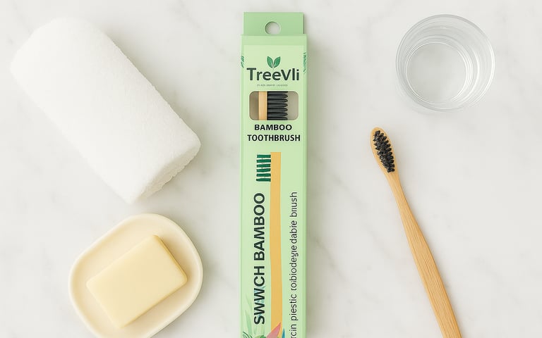 Premium TreeVli bamboo toothbrush in recyclable packaging – eco-friendly alternative to plastic