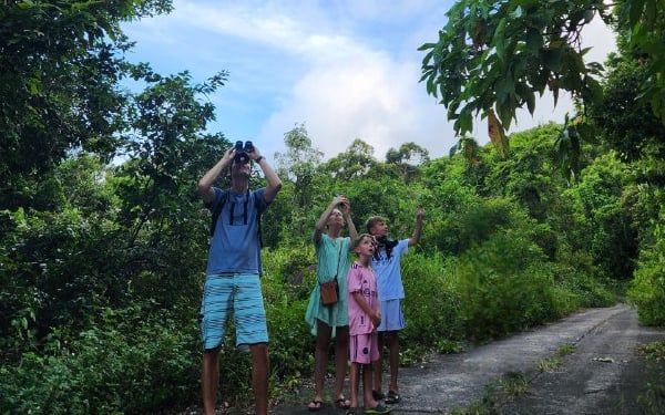A family enjoy outdoor activity together on Son Tra, Da Nang.