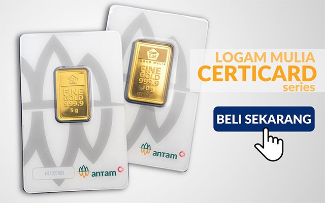 Antam Logam Mulia Certicard fine gold bars in 5g and 10g weights for investment.
