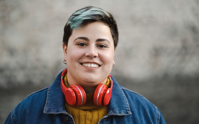 a woman with headphones and headphones on