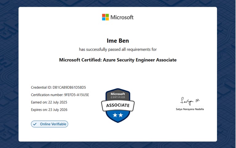 Microsoft Certified Azure Security Engineer Associate certificate for cloud security implementation 