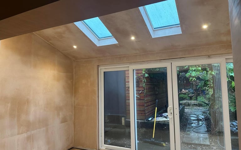 a room with a skylight
