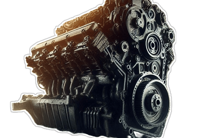 a large engine engine with gears on a black background