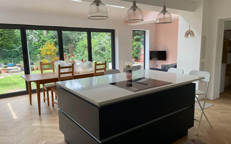 Full home renovation in Worcester featuring open-plan living area
