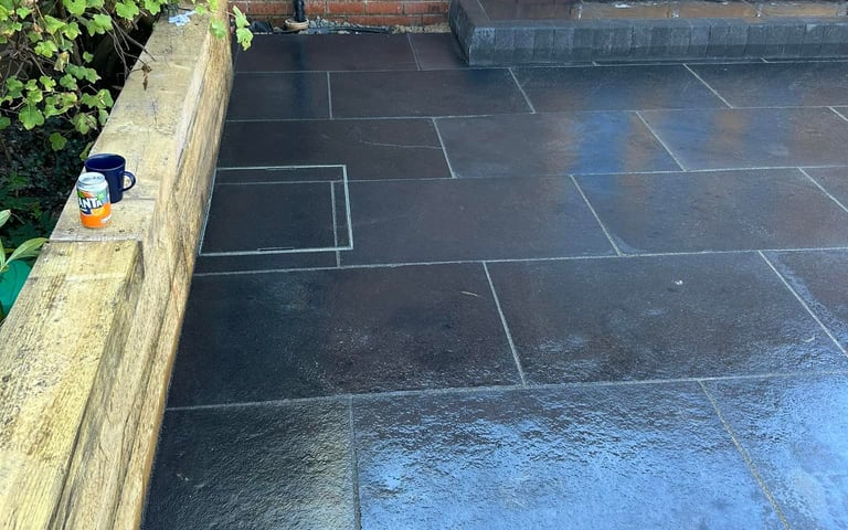 Landscaped garden in Worcester with patio and raised flower beds