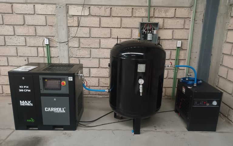 Instalación de compresor de tornillo de 10 hp