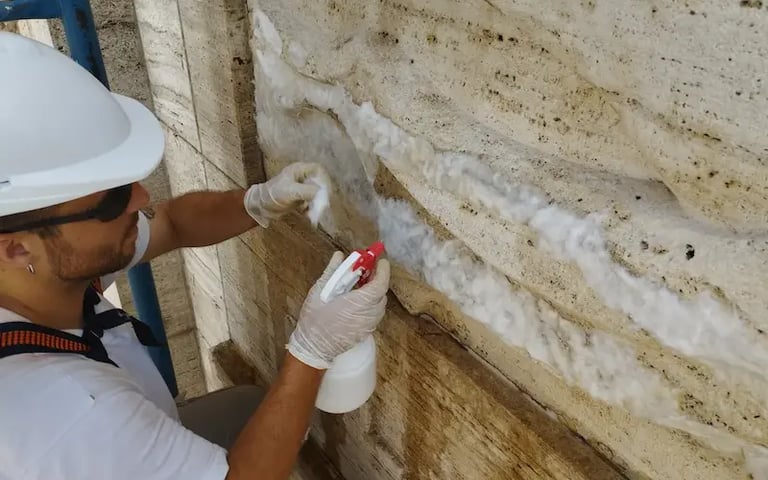 Proceso de restauración de los colosos del Monumento a la Bandera de Rosario realizada por Almapiedra.