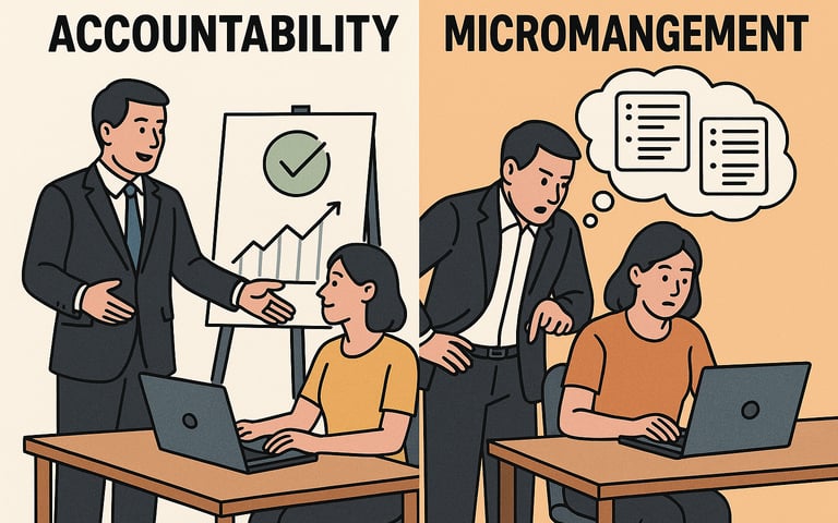 Illustration showing the difference between accountability and micromanagement