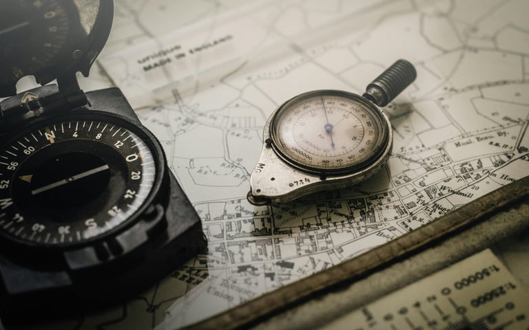 Compass on Map as a tool to provide direction and leadership